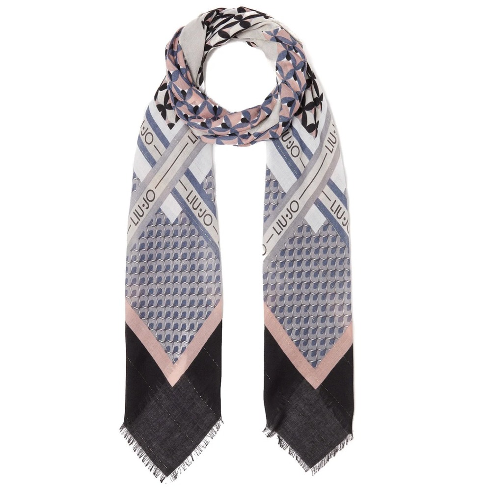 Liu Jo Milan silk scarf luxe Geometric square 120cm purse neck neutral designer